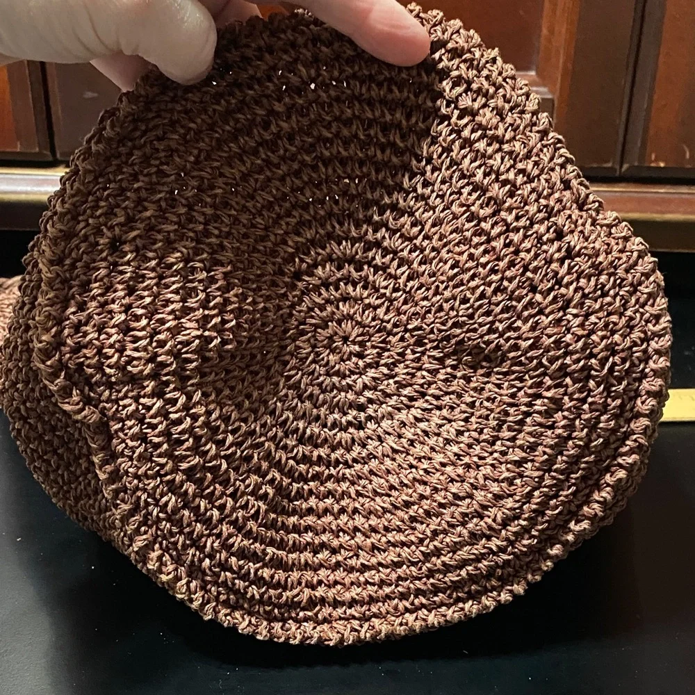 Jacqueline Ferrar vintage Brown paper straw Woven double handle Tote Bag